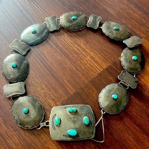 Authentic vintage turquoise and silver belt or necklace